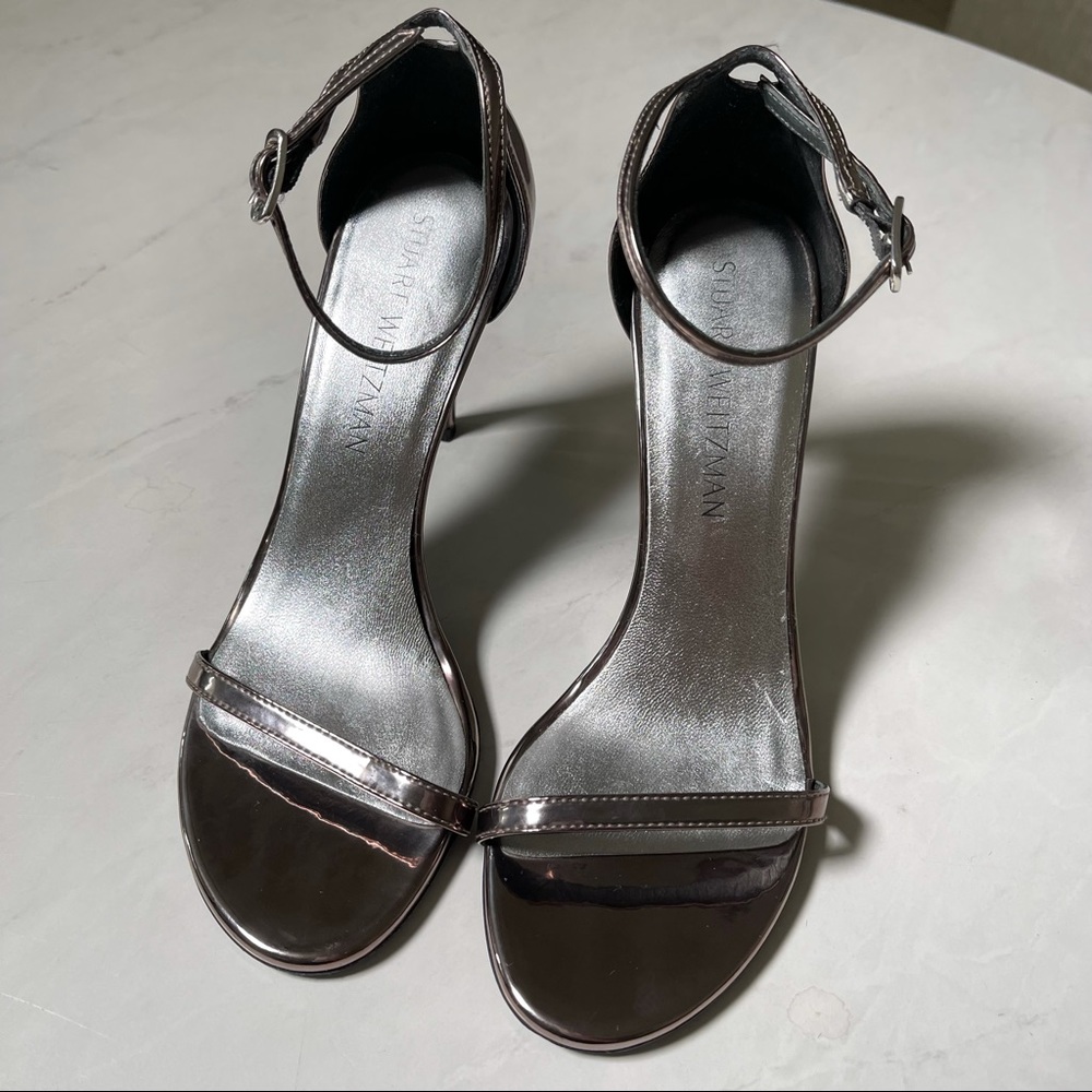 Stuart Weitzman Silver Nudistsong Heel Leather